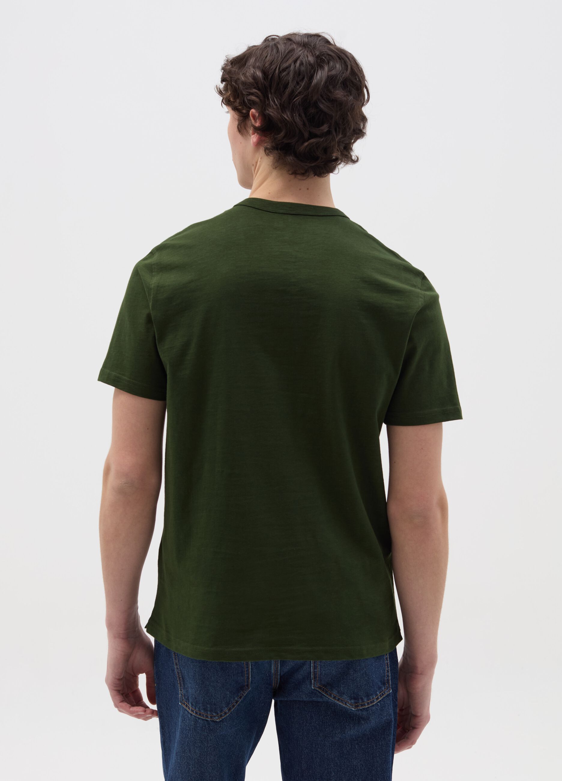 Cotton T-shirt with granddad neckline