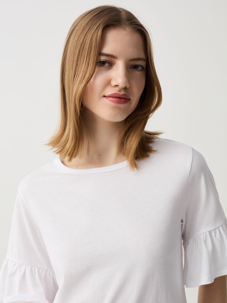 Cotton T-shirt with flounces_1