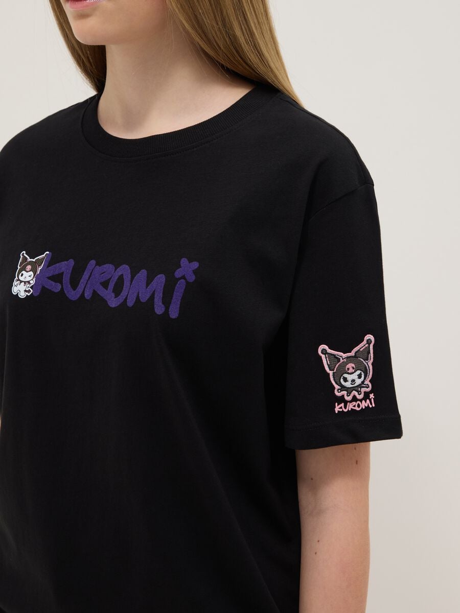 T-shirt in puro cotone nero da ragazza regular fit con Kuromi_2