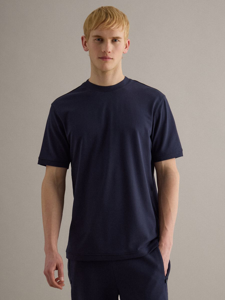 T-shirt girocollo in cotone elasticizzato blu relaxed fit_1