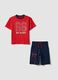 Red pure cotton set with T-shirt and shorts_0