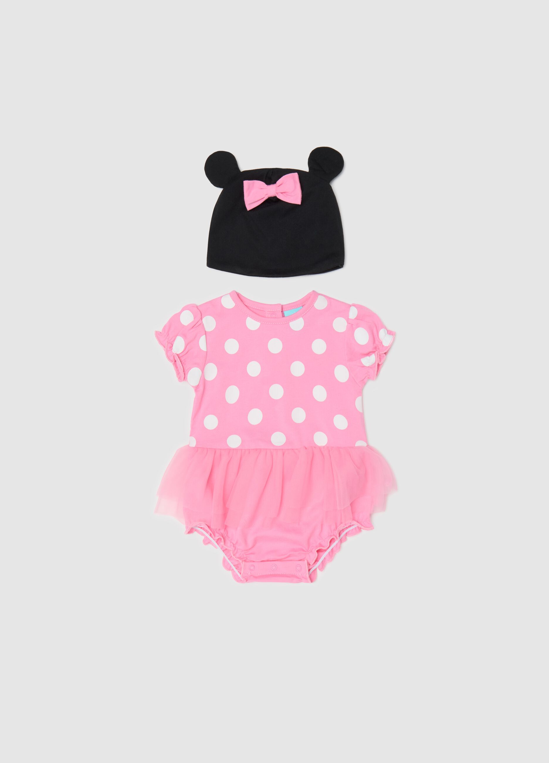 Set with Minnie Mouse romper suit and hat with ears
