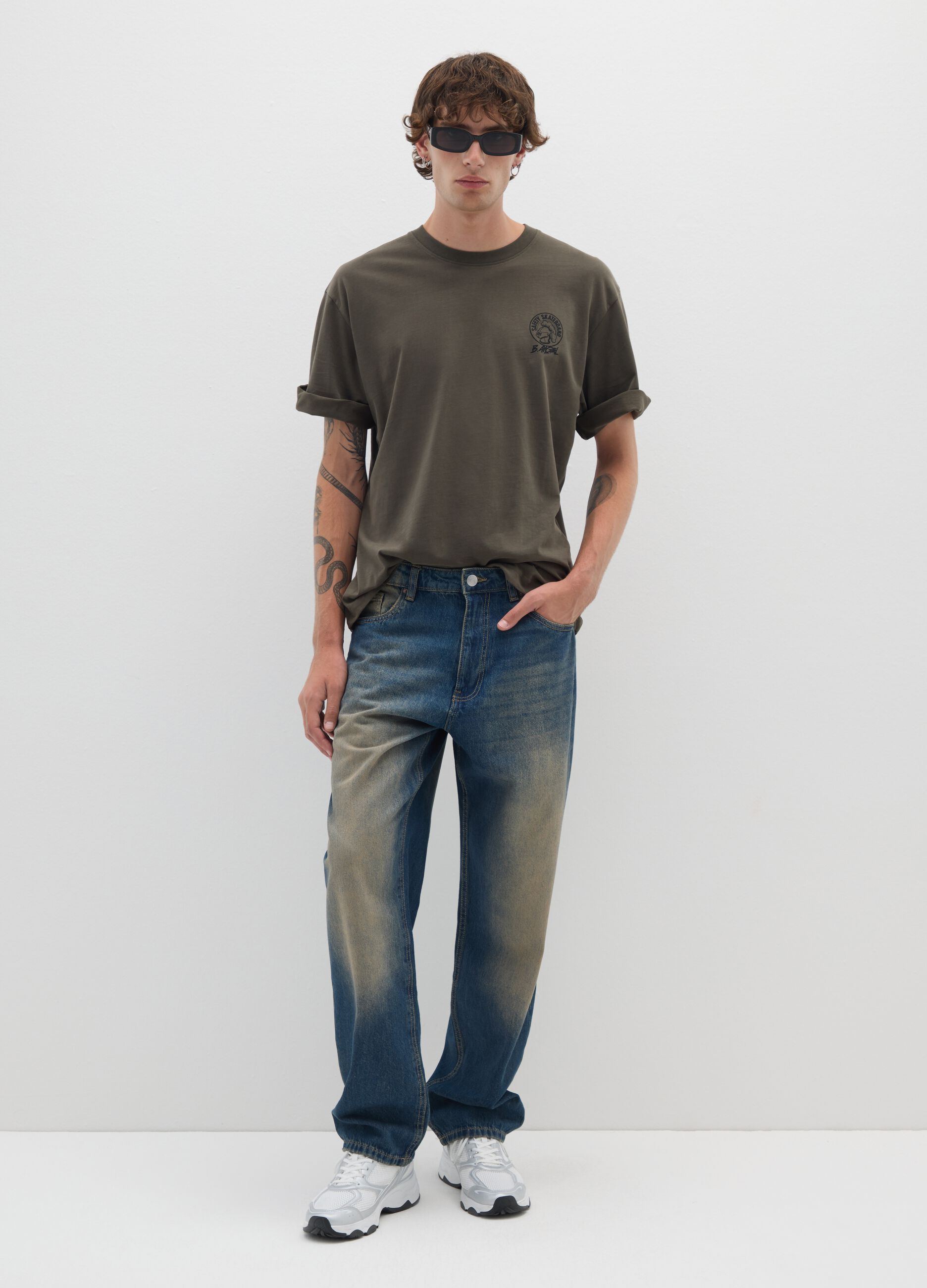 Regular fit green pure cotton T-shirt