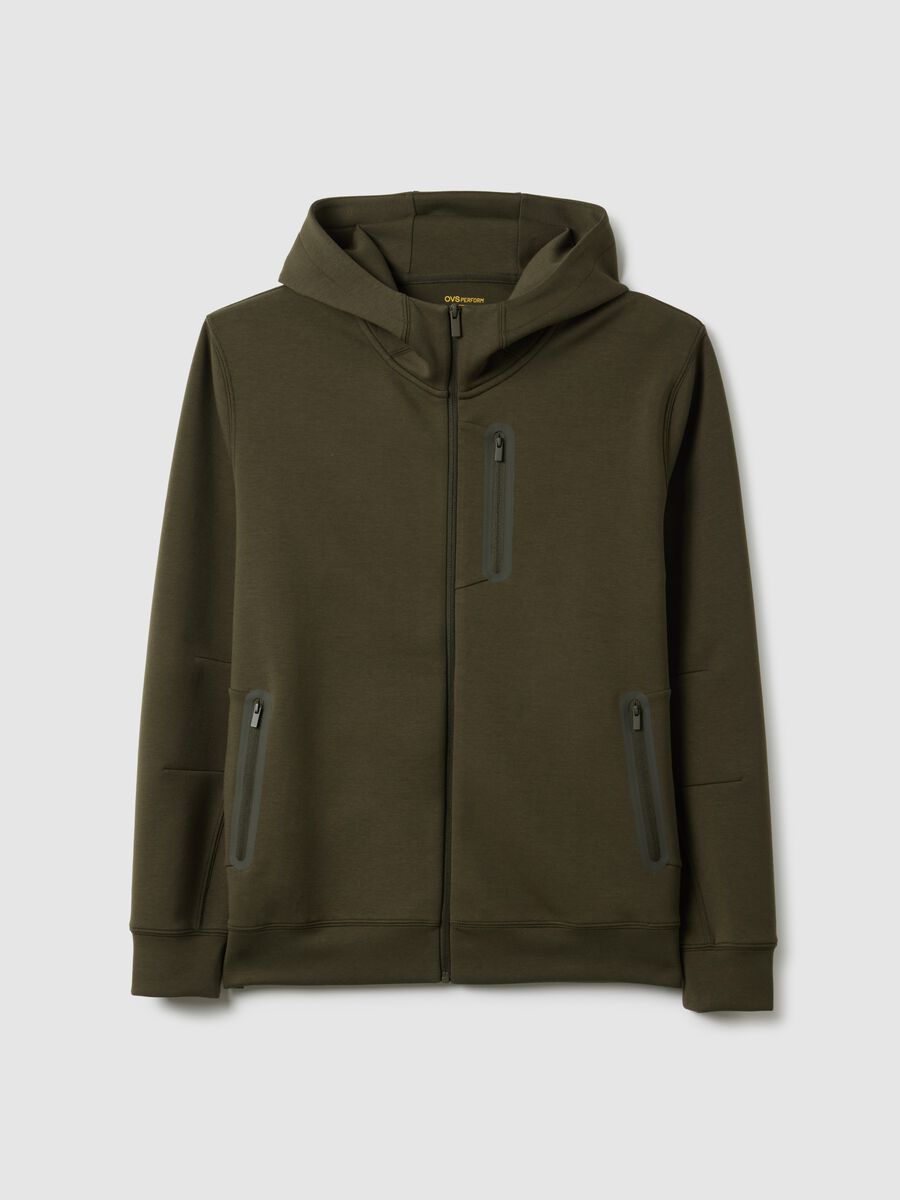 Regular fit green hoodie with front zip collar_4