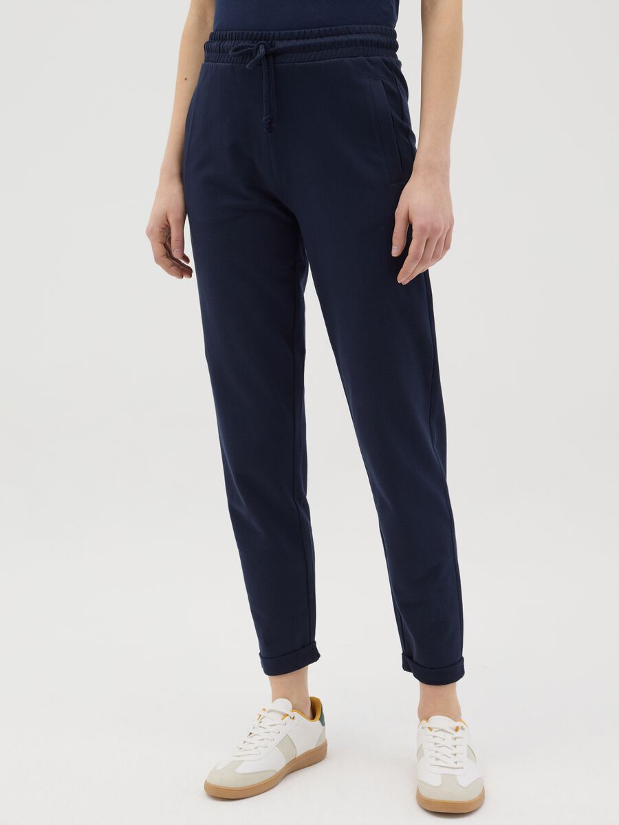 Black French terry joggers with drawstring_1