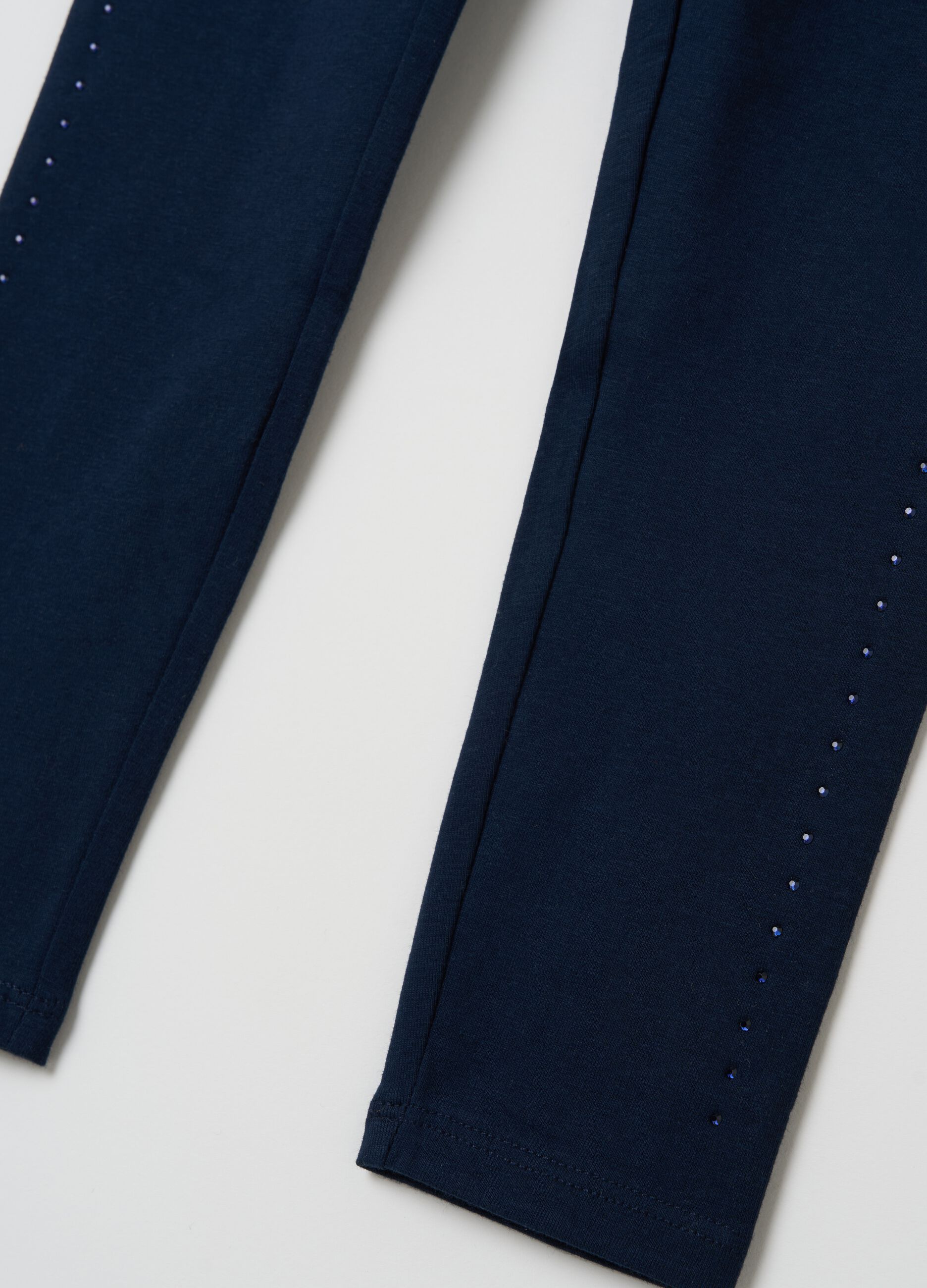 Stretch cotton leggings with diamanté motif
