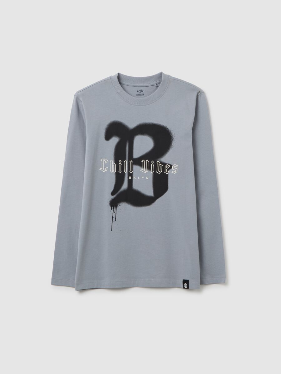 T-shirt da ragazzo in puro cotone grigia oversize_3