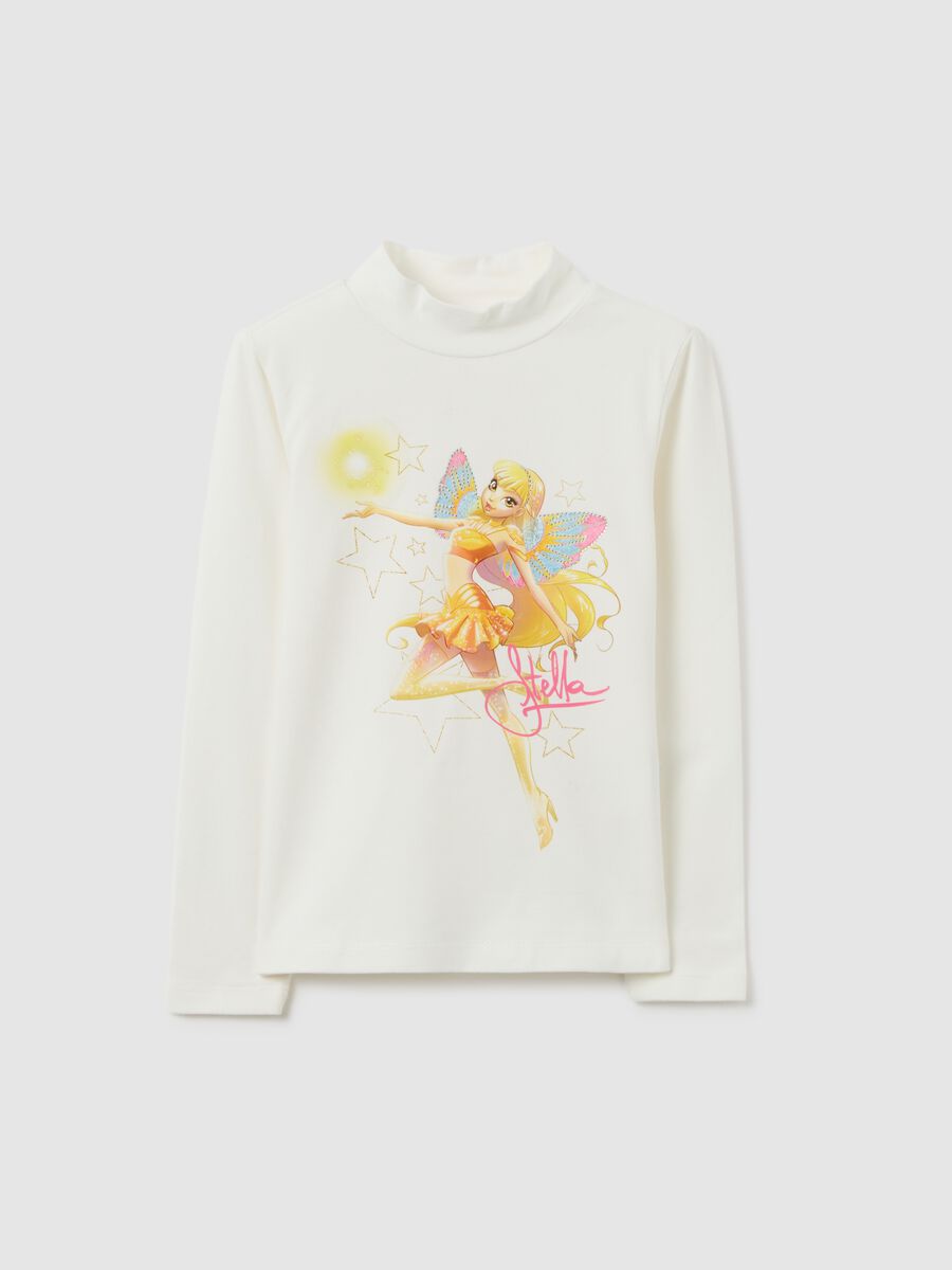 White stretch cotton girl's t-shirt, regular fit with print_0