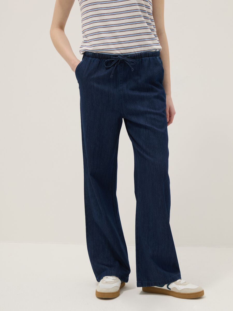 Blue pure cotton wide-leg denim trousers_1