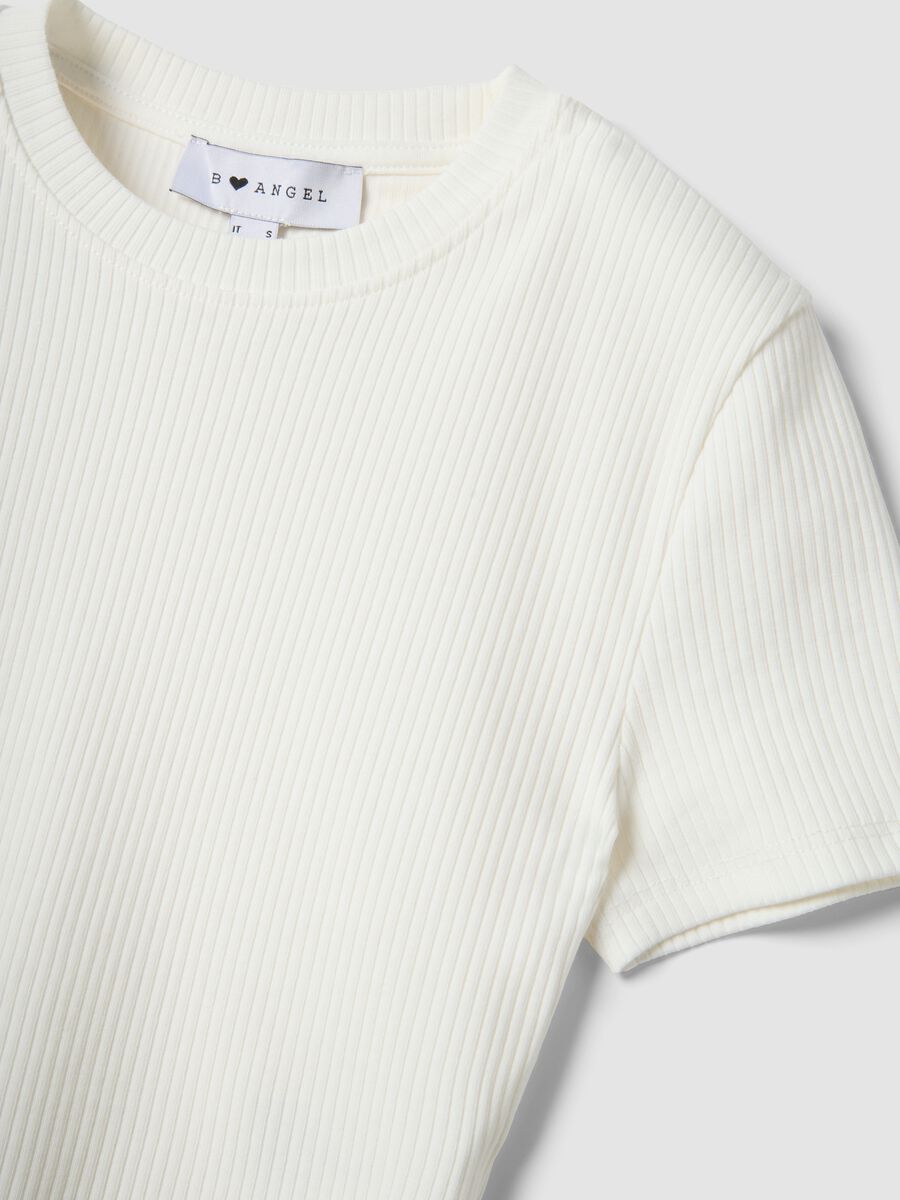 T-shirt fitted in cotone elasticizzato bianco a costine_1