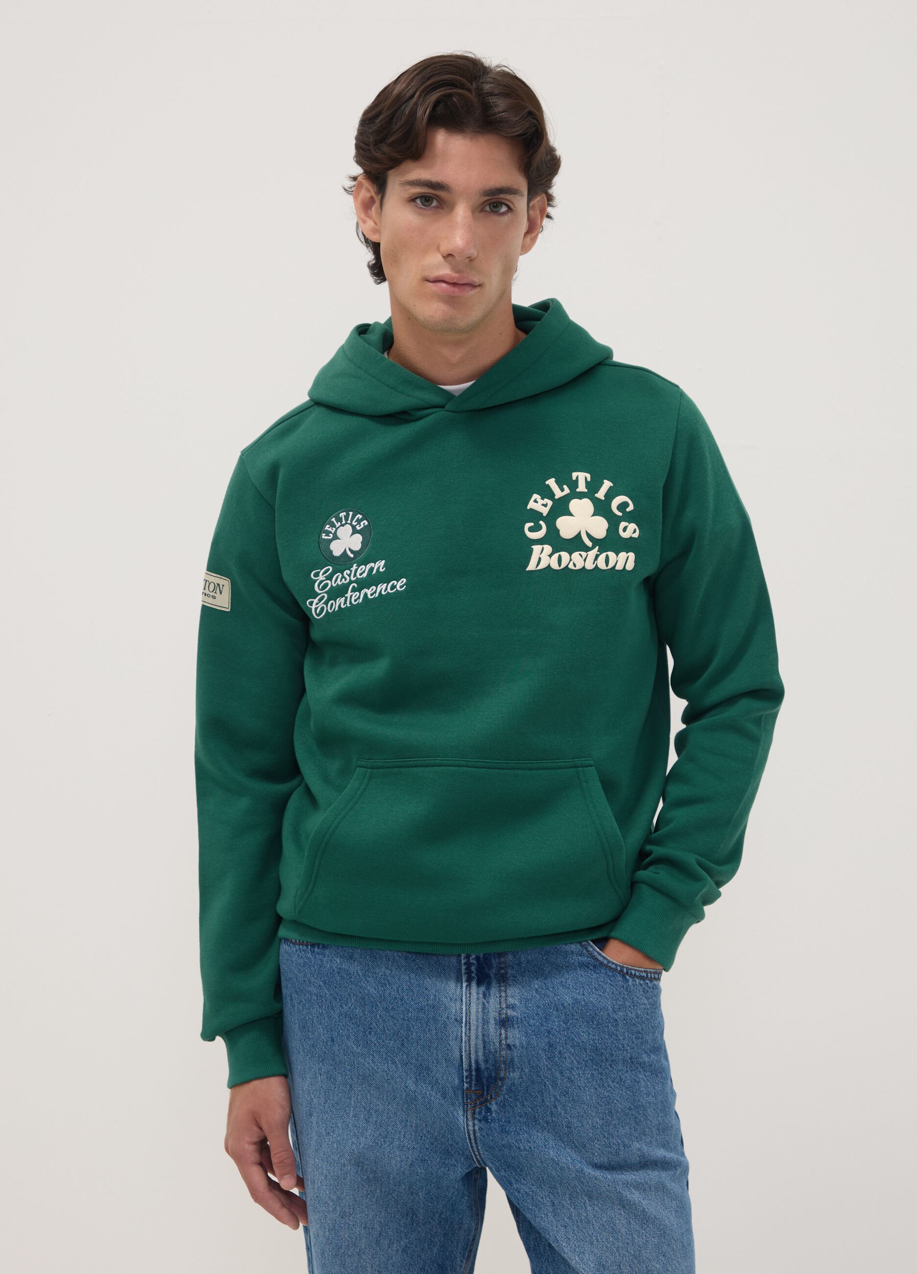Felpa verde con cappuccio in misto cotone a tema Boston Celtics