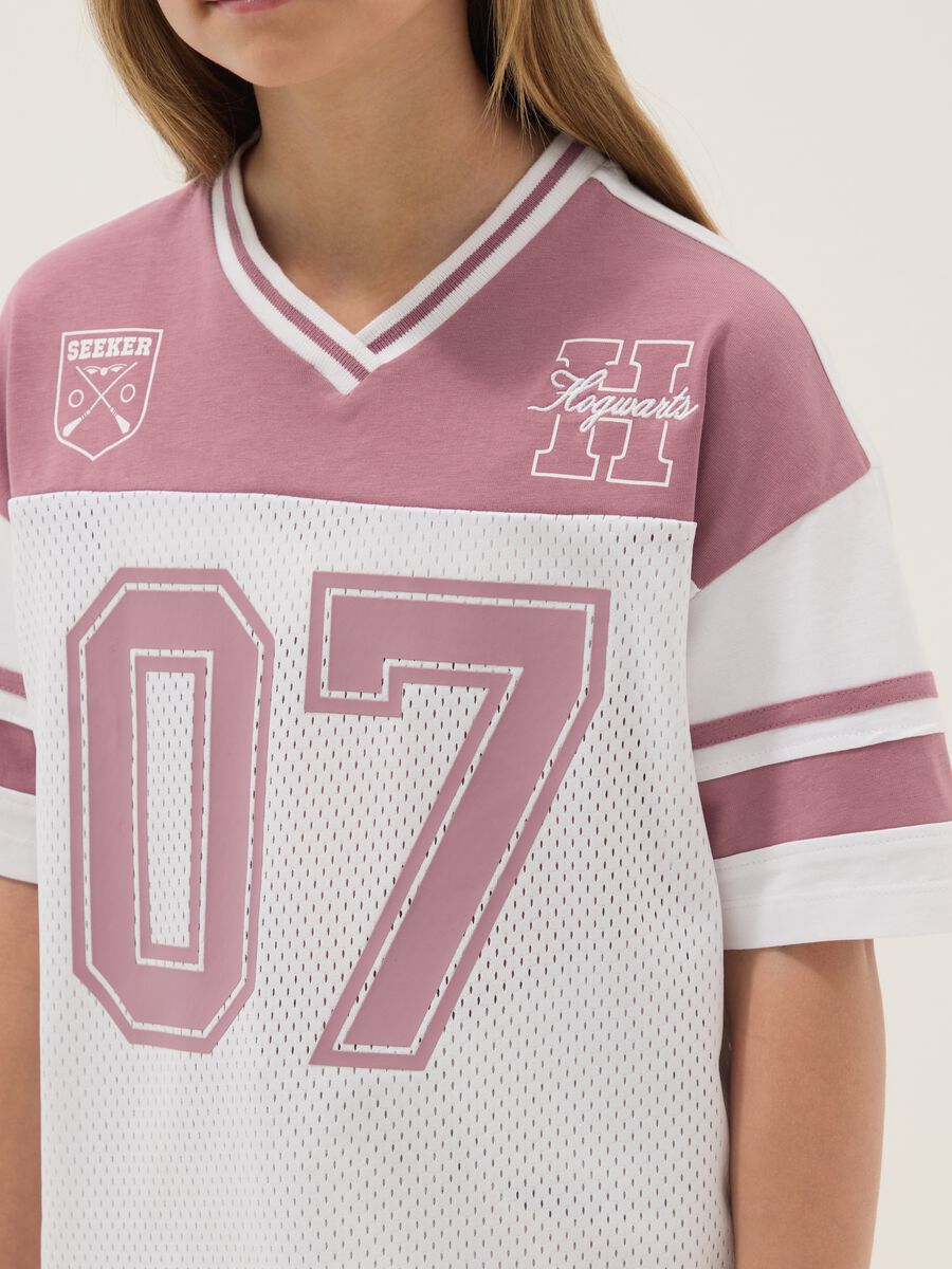 Pink and white pure cotton T-shirt with mesh texture_2