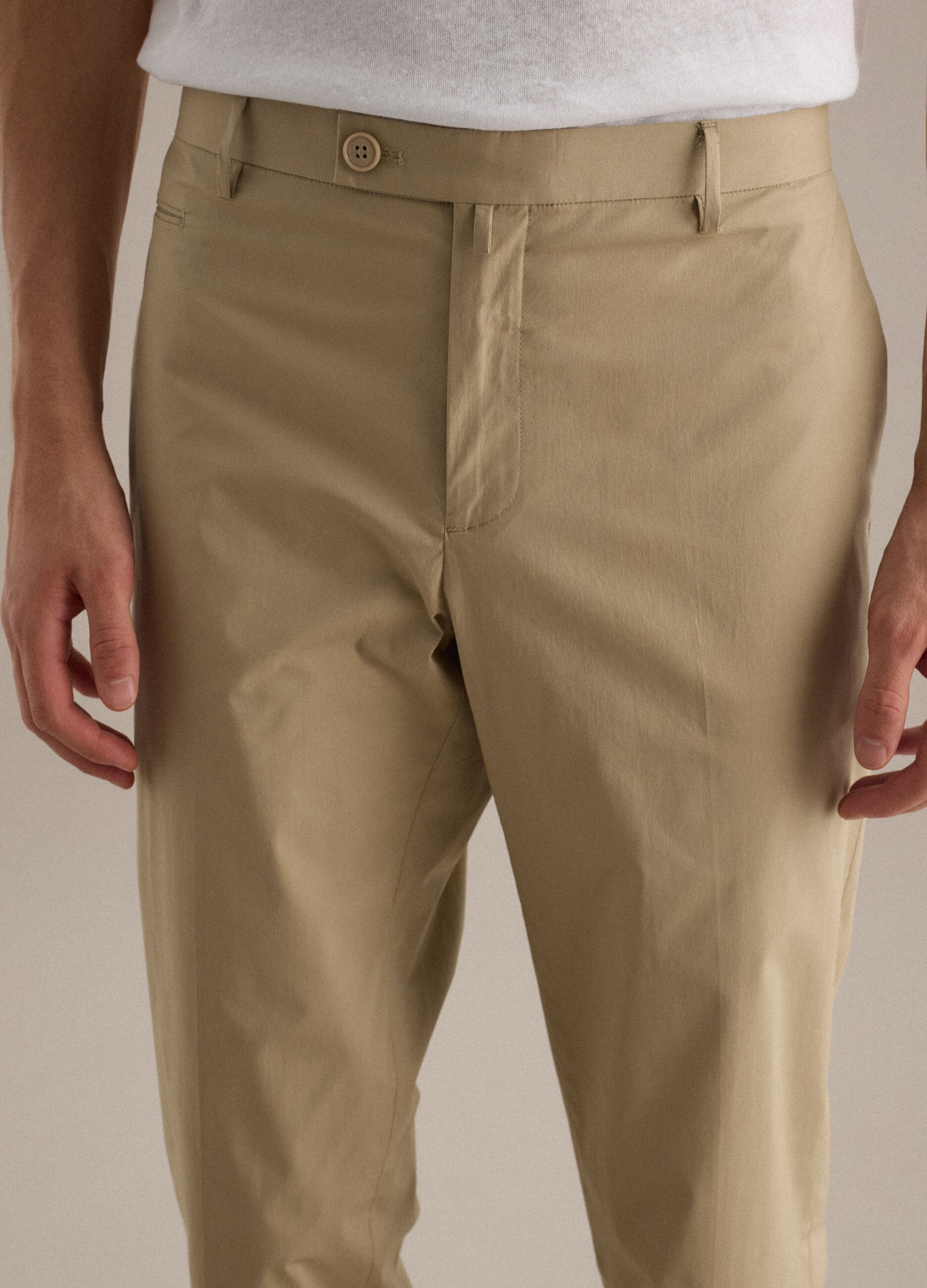 Beige regular-fit stretch cotton trousers