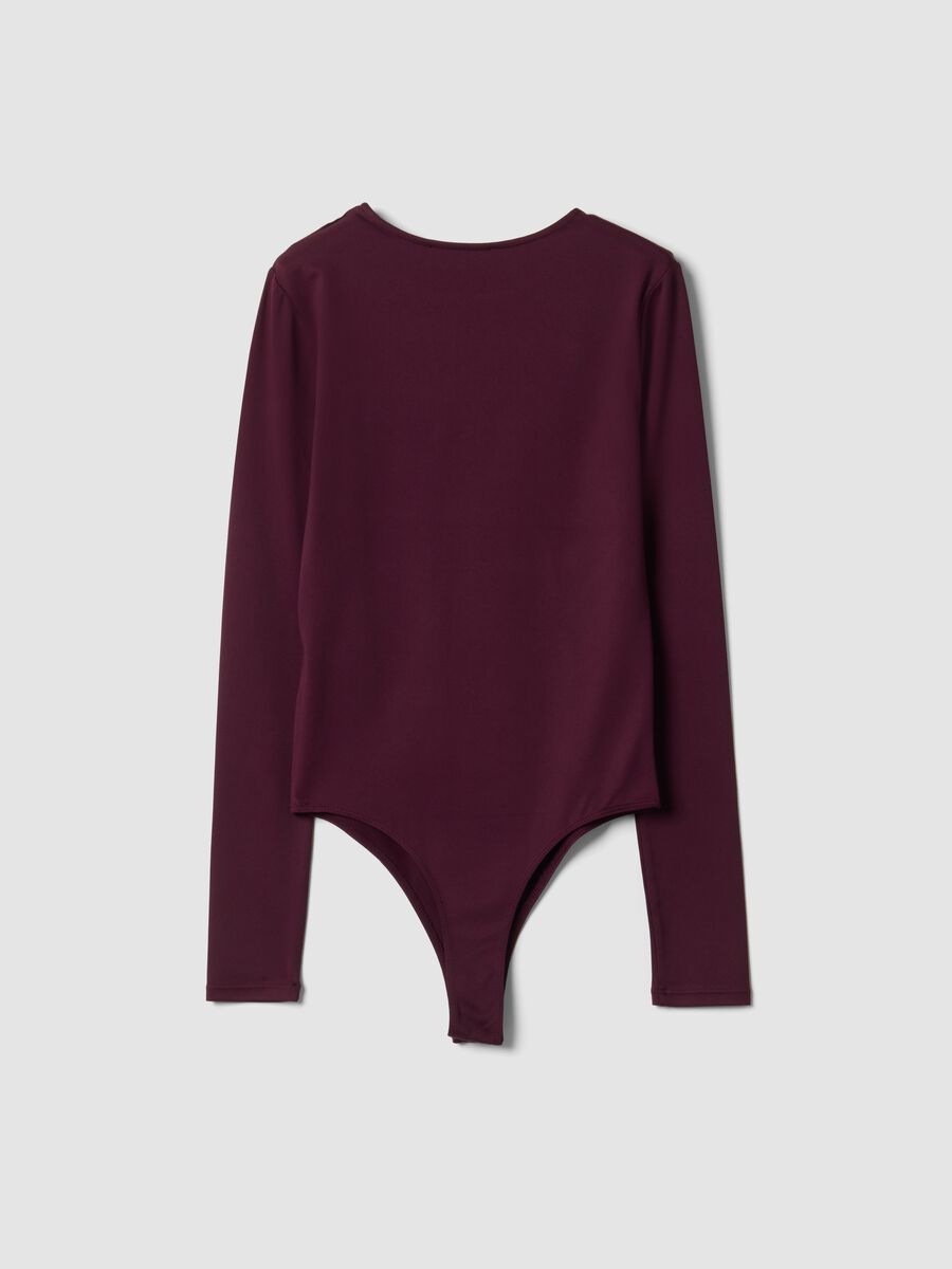 Purple fitted stretch bodysuit with crew neck_2
