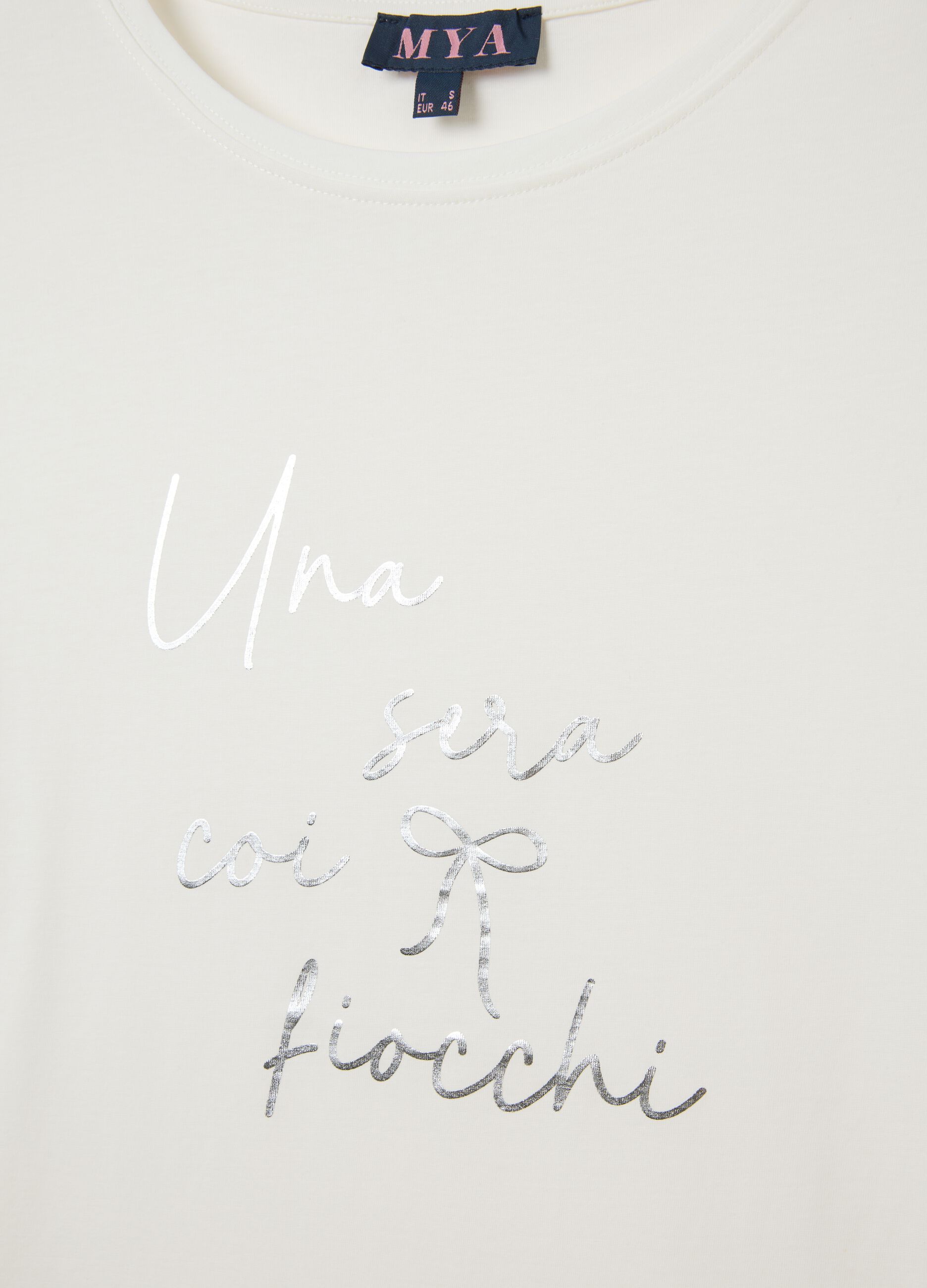 White pure cotton T-shirt regular fit with embroidered text
