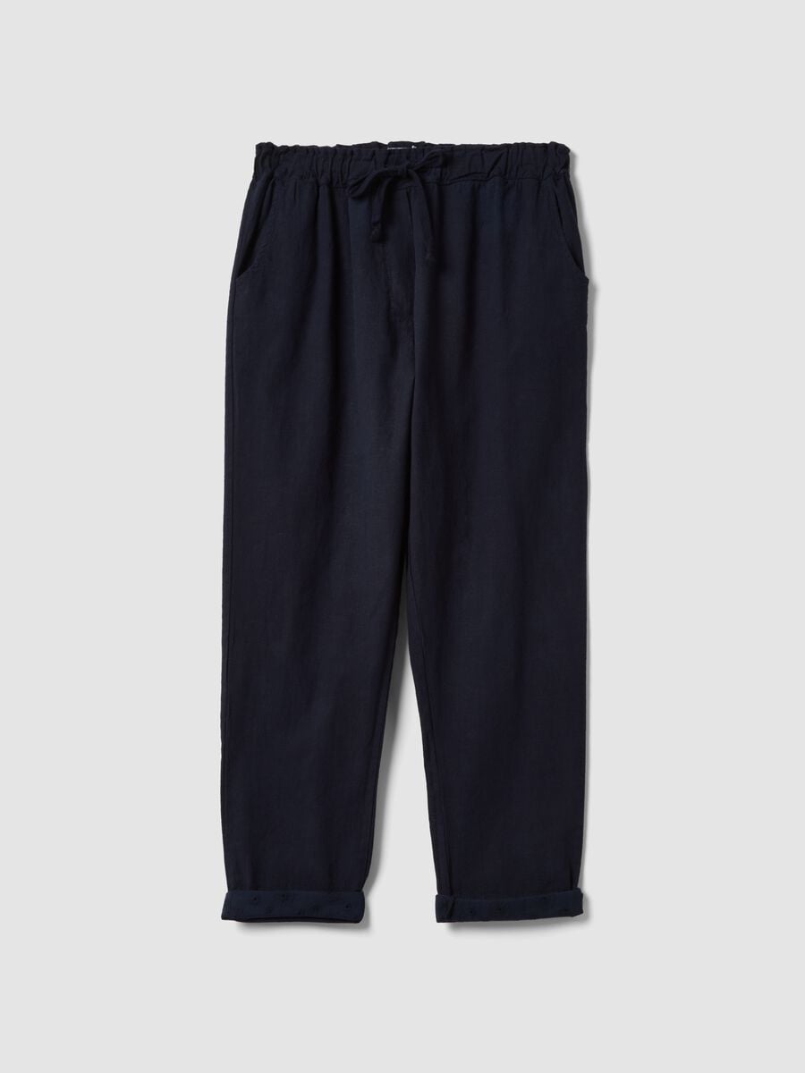 Pantaloni blu in misto lino e cotone regular fit_4
