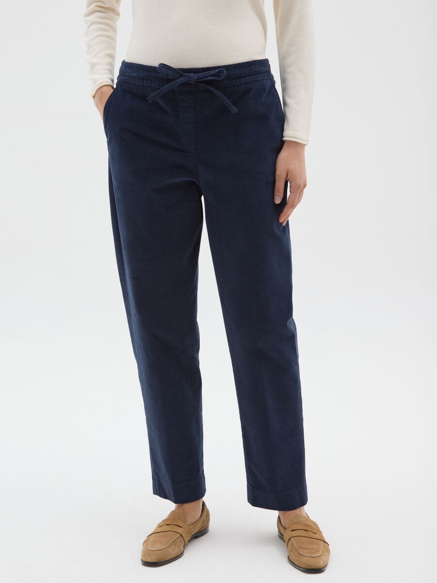Blue Stretch Cotton Trousers Regular Fit_1
