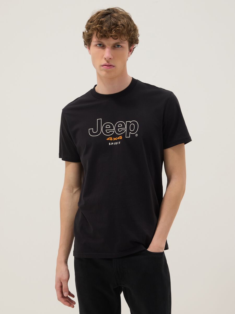 Black pure cotton regular fit t-shirt with print_0