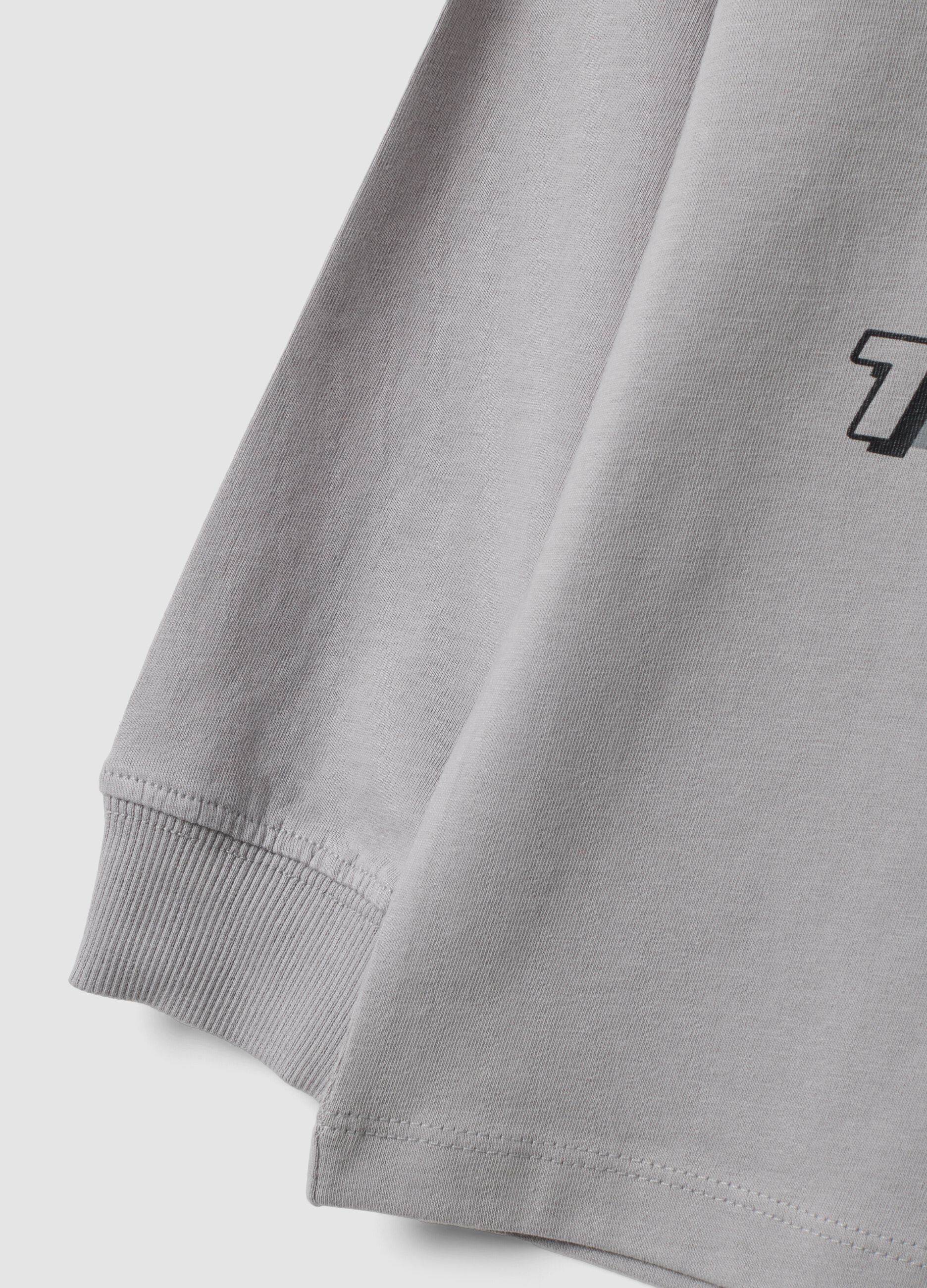 T-shirt grigia in puro cotone con girocollo e stampa Top Speed Driver
