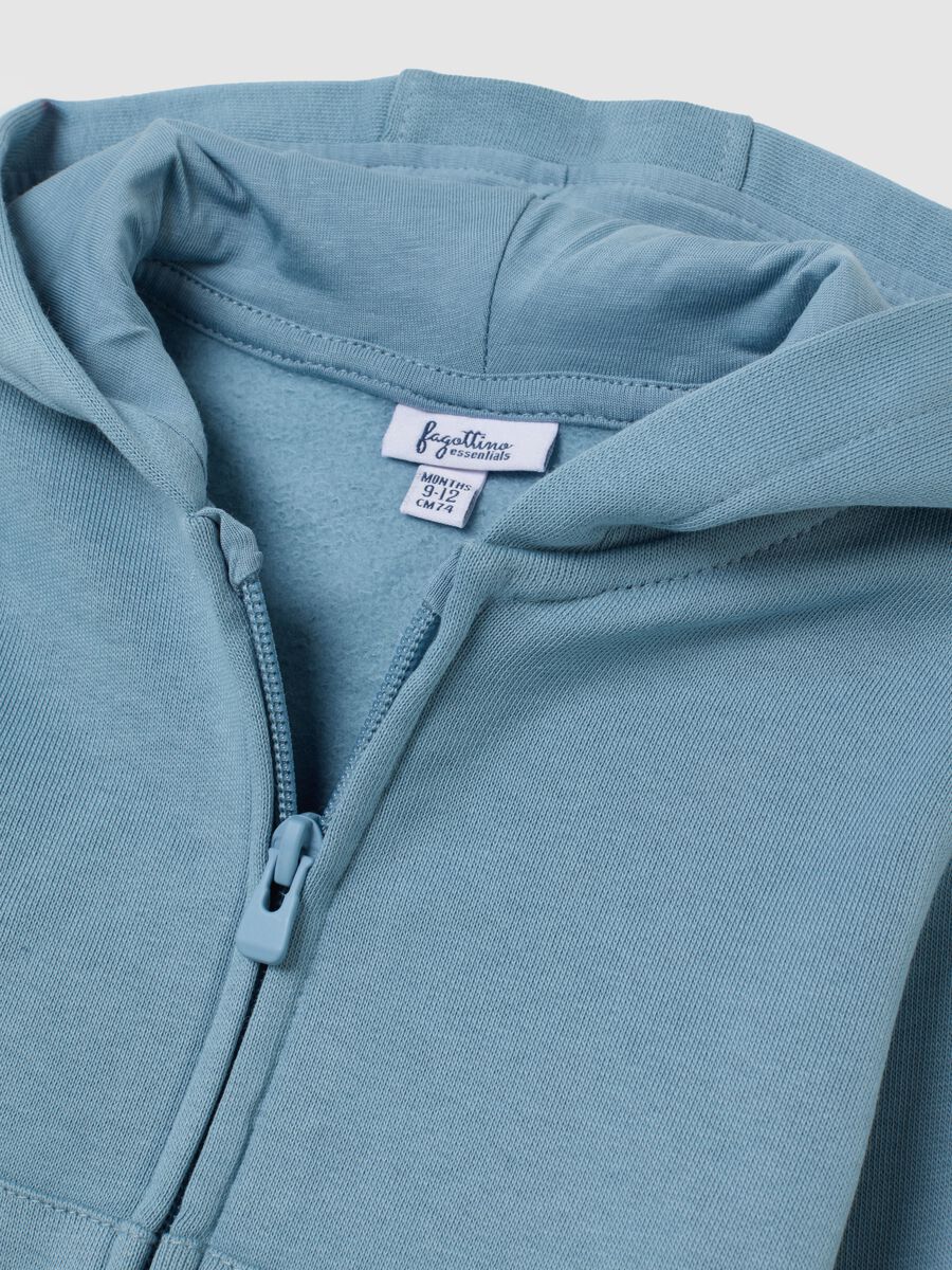 Blue children's sweatshirt in pure cotton, regular fit with hood and zip_2