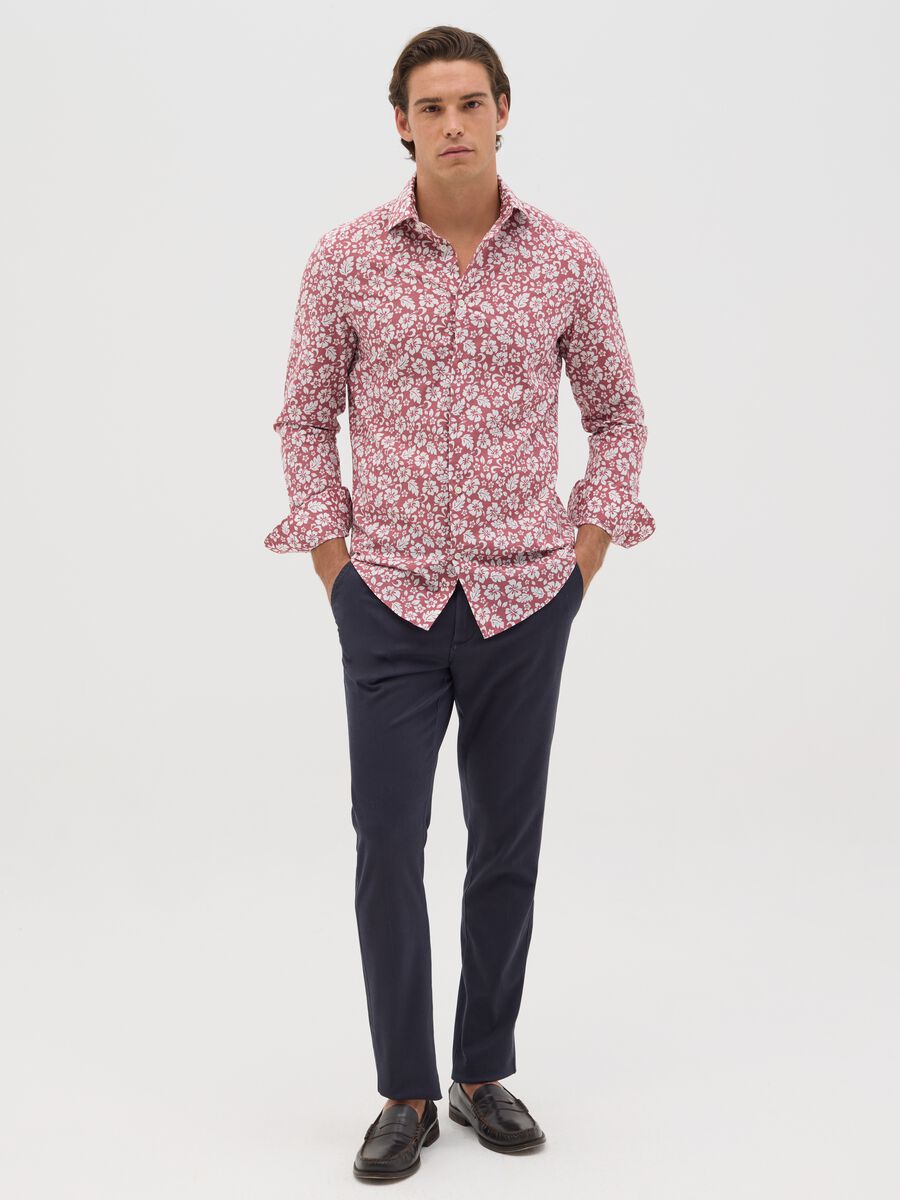 Slim-fit shirt with floral pattern in cotton_1