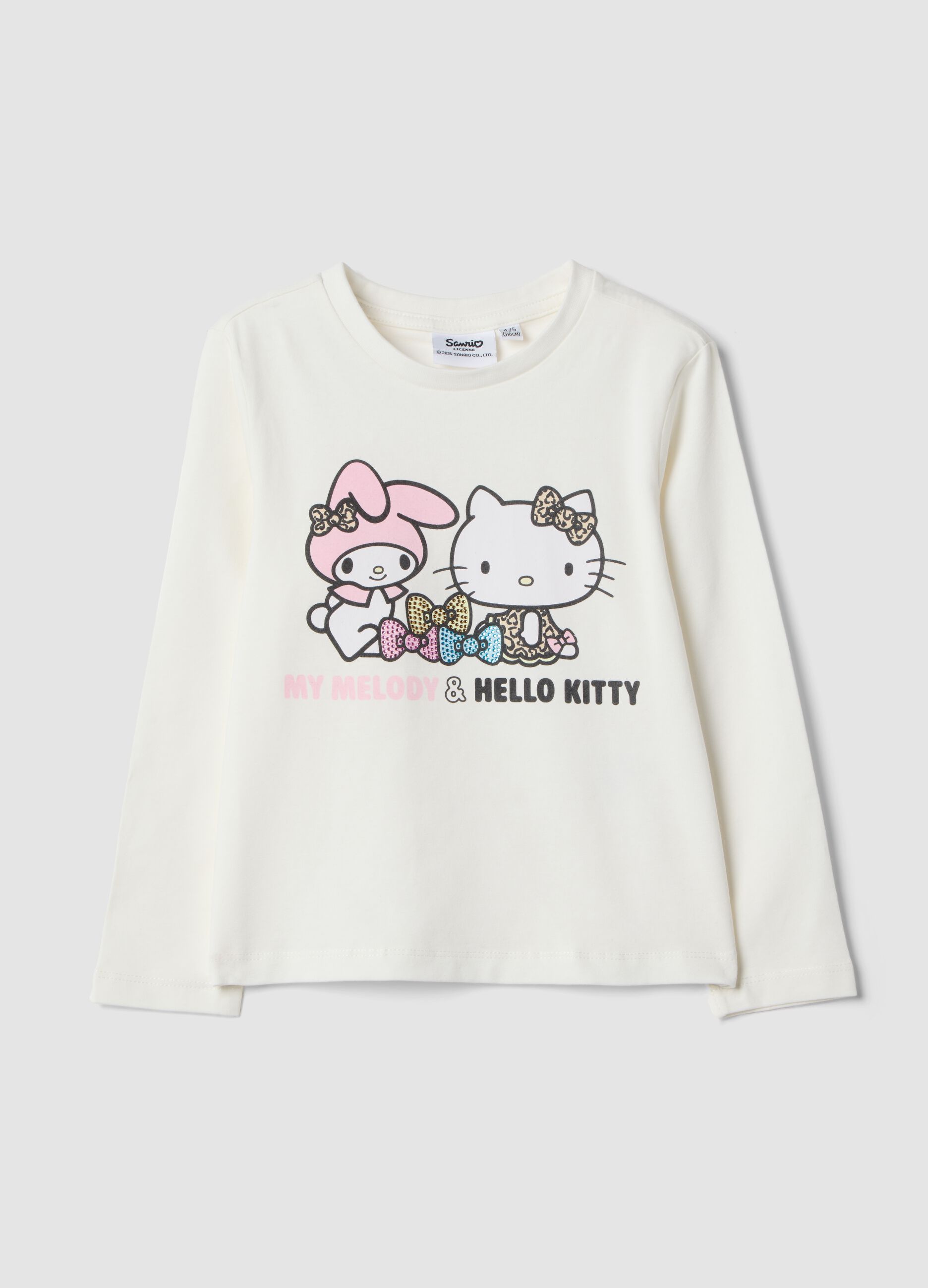 T-shirt bianca in cotone elasticizzato con stampa hello kitty per bambina