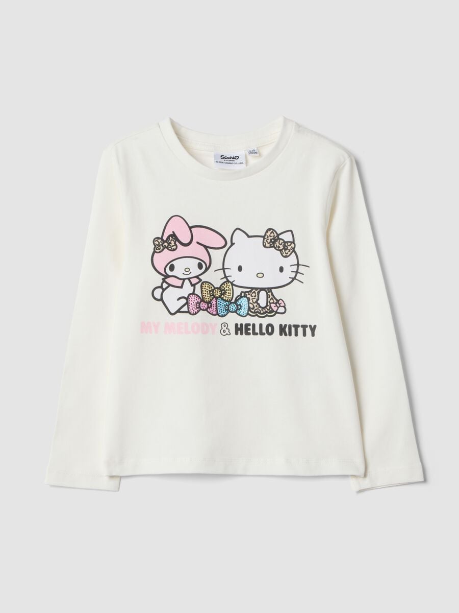 White stretch cotton Hello Kitty print T-shirt for girls_0