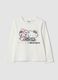 T-shirt bianca in cotone elasticizzato con stampa hello kitty per bambina_0