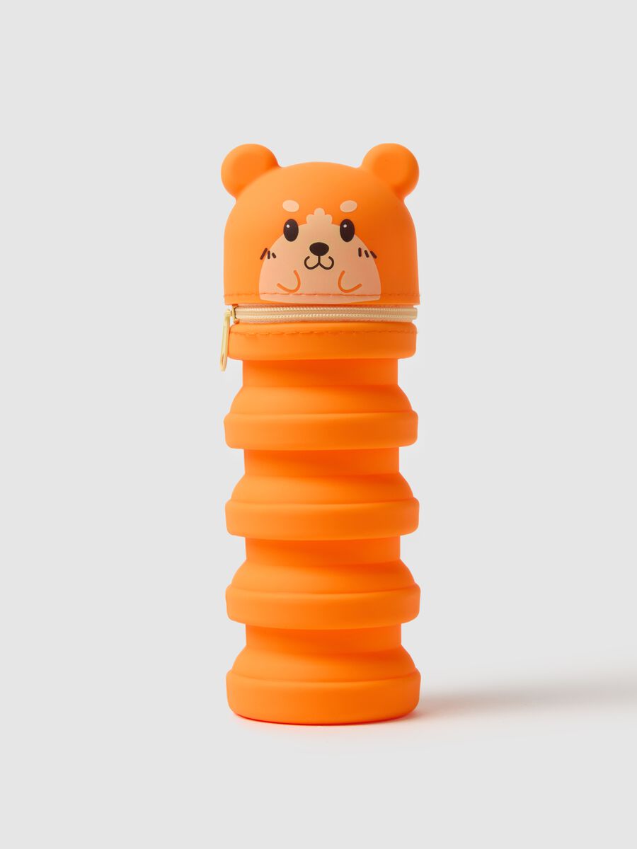 Orange silicone bear-shaped pencil holder for girls_1