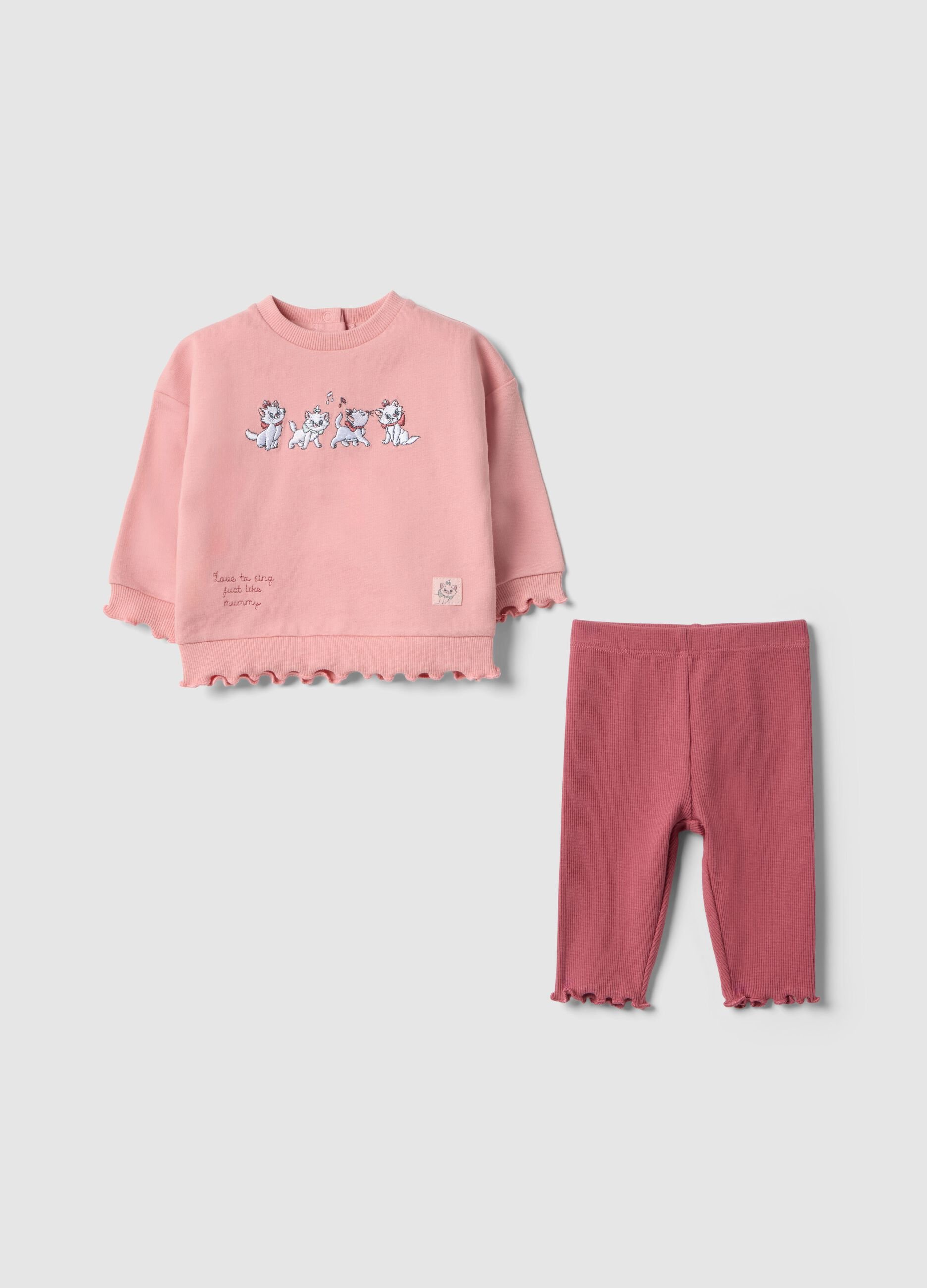 Baby Girls' pink pure cotton sweater and trousers set - Aristocats