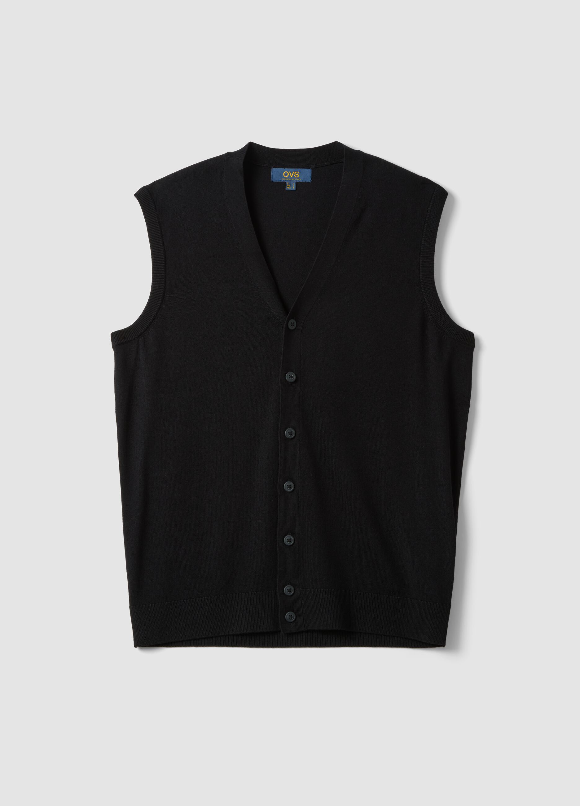 Black viscose-blend waistcoat with deep V-neck regular fit