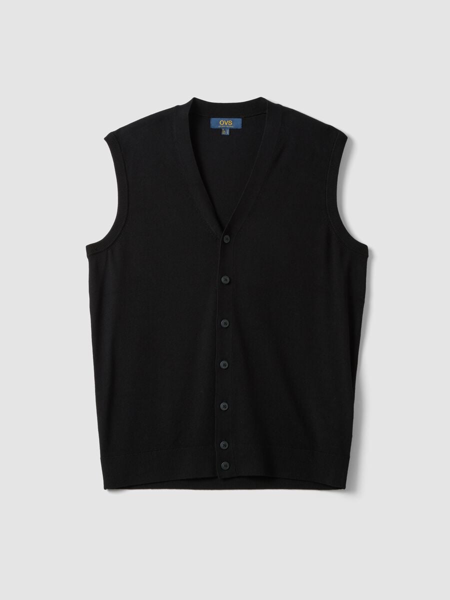 Black viscose-blend waistcoat with deep V-neck regular fit_0