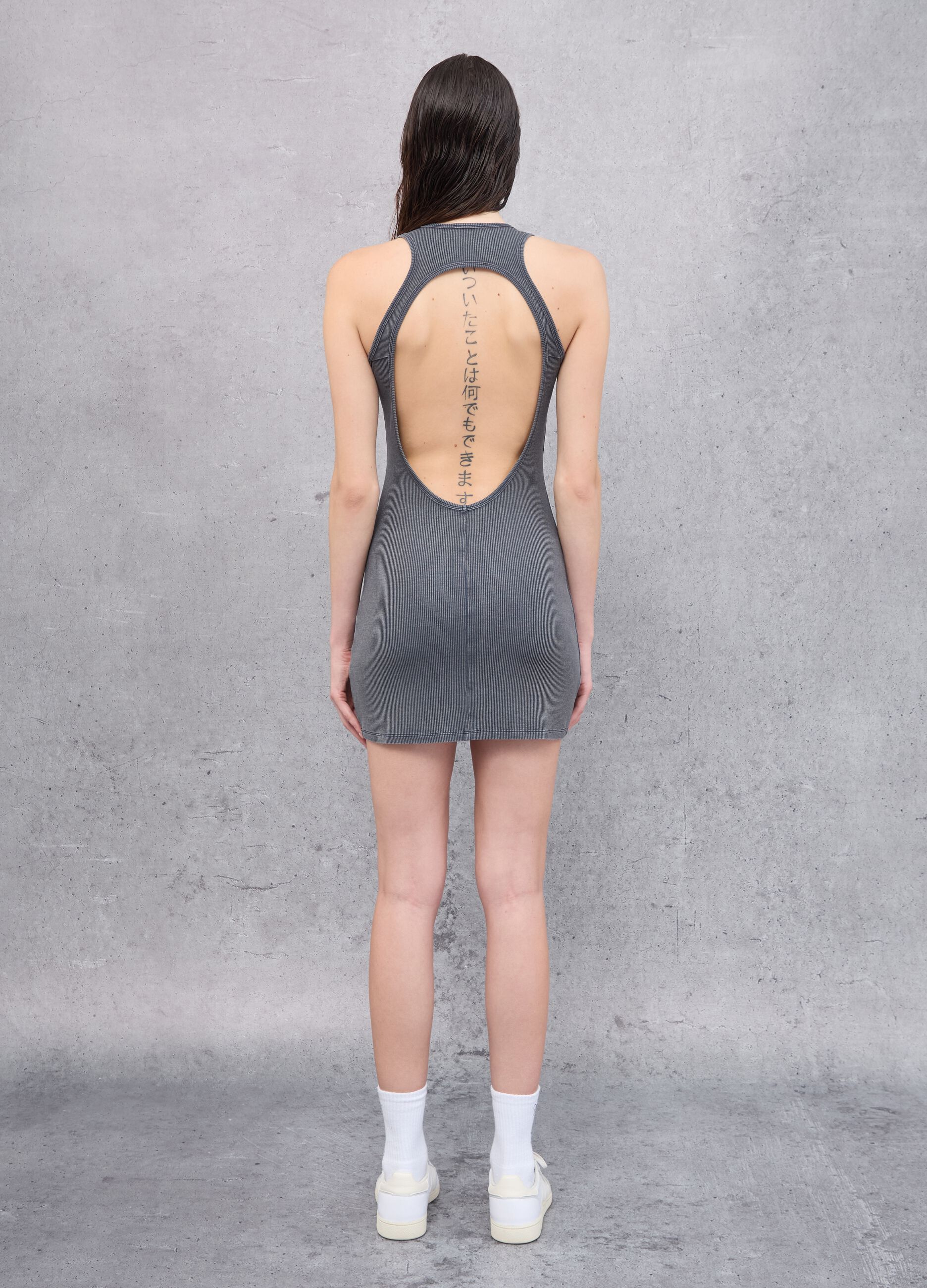 Backless Vintage Grey Mini Dress 