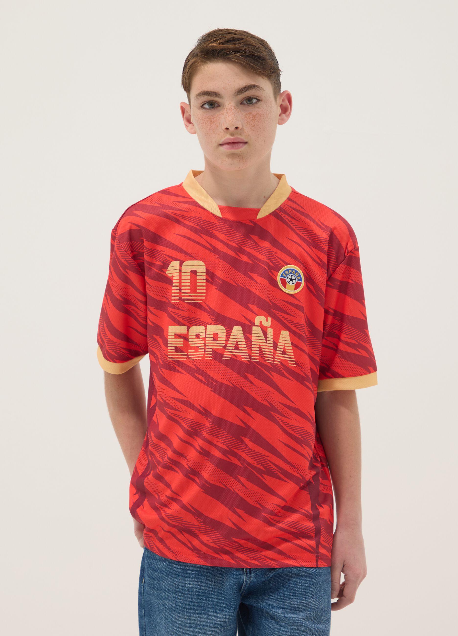 T-shirt Spagna rossa a maniche corte da bambino oversize fit