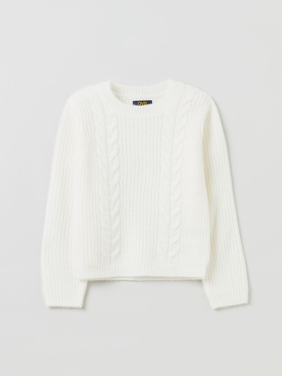 Pullover girocollo con trecce_0