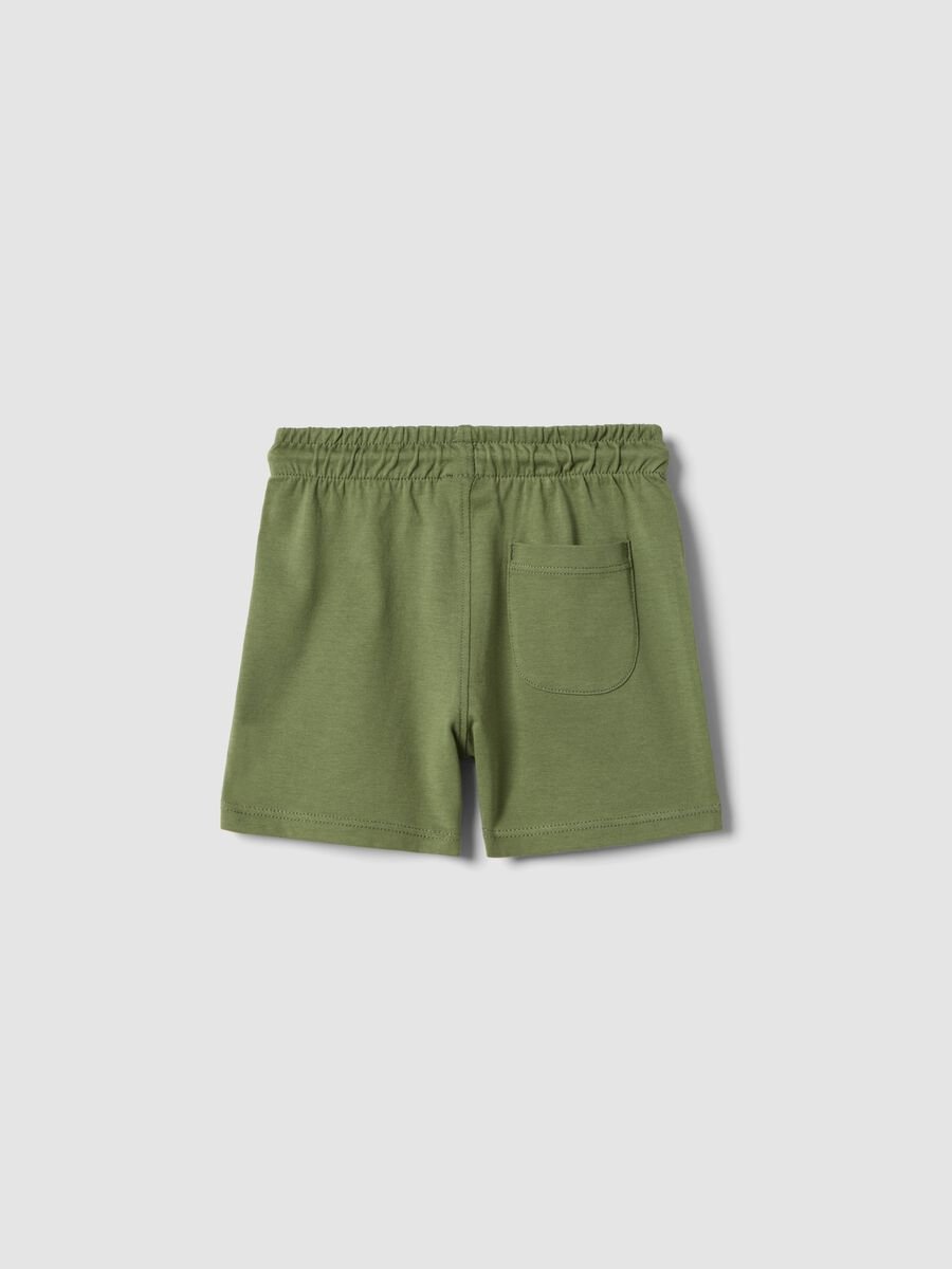 Green regular fit cotton shorts for kids with back pocket_1