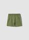 Green regular fit cotton shorts for kids with back pocket_1