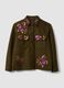 Blazer marrone in misto lana con ricami floreali_0