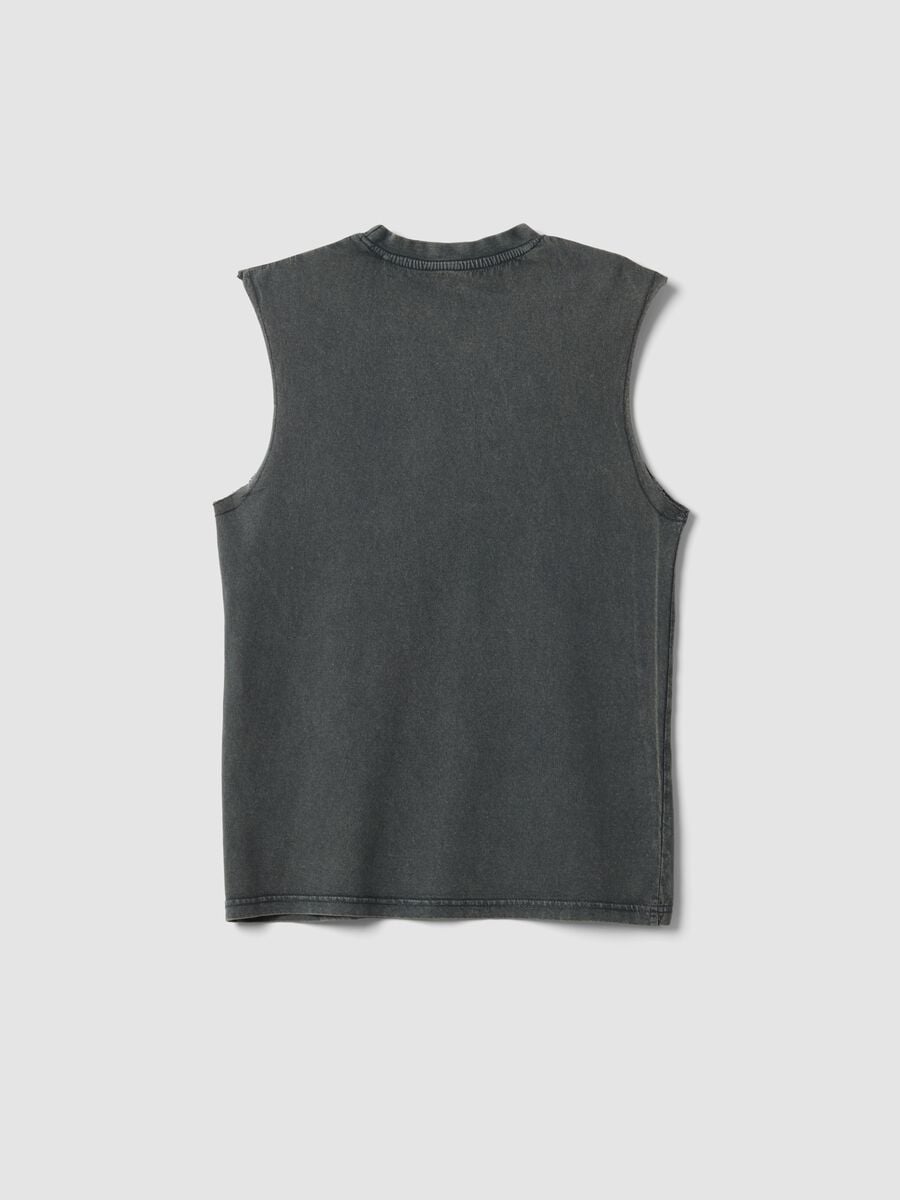 Black oversized pure cotton vest top_1