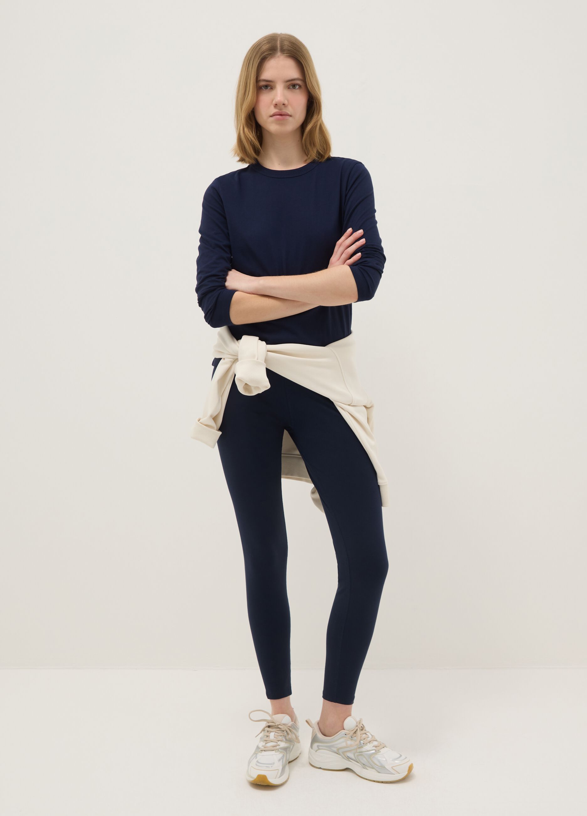 Blue Slim Fit Stretch Cotton Leggings