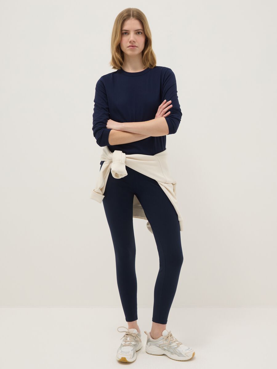 Blue Slim Fit Stretch Cotton Leggings_0