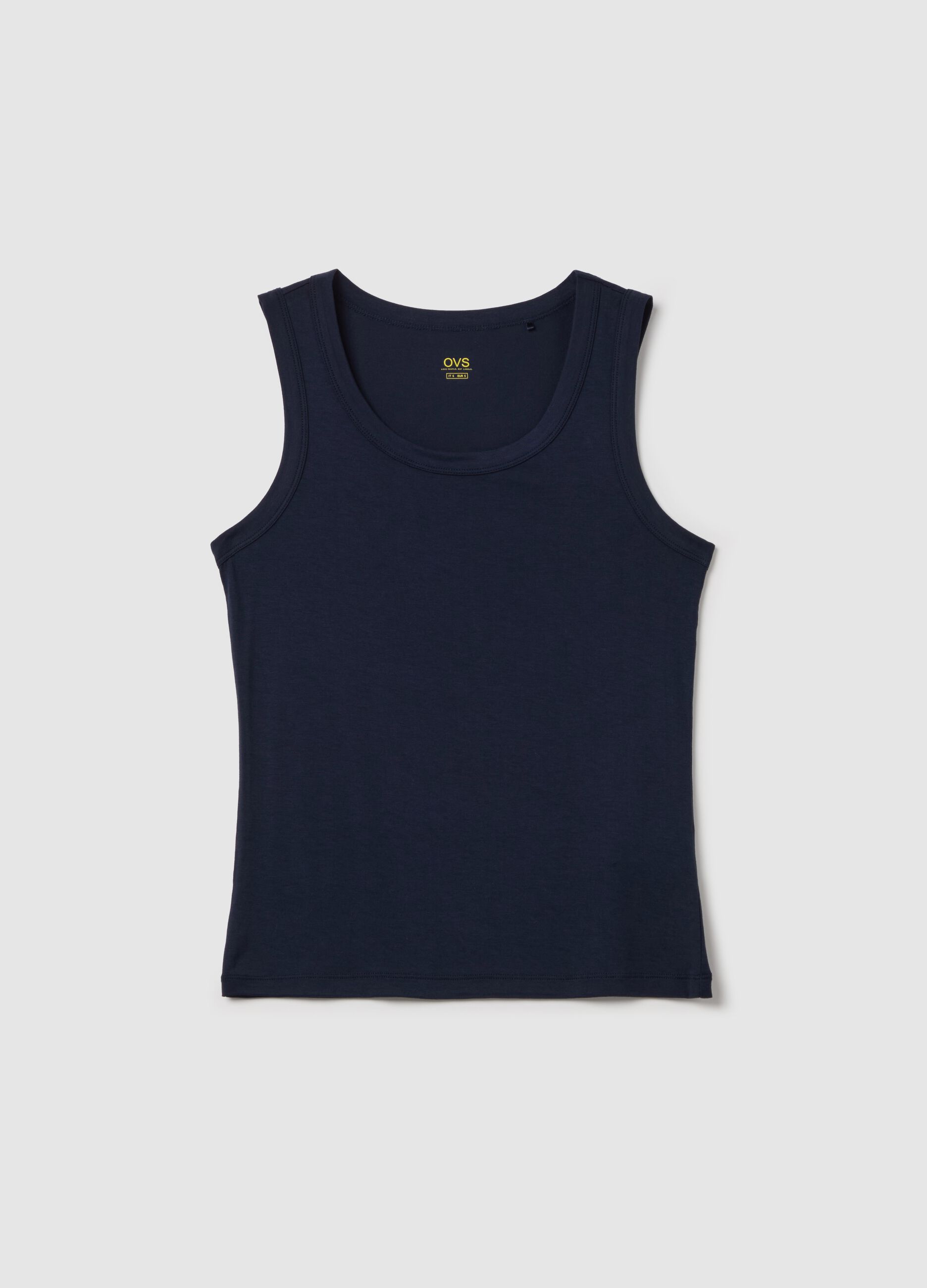 Basic blue tank top in stretch viscose