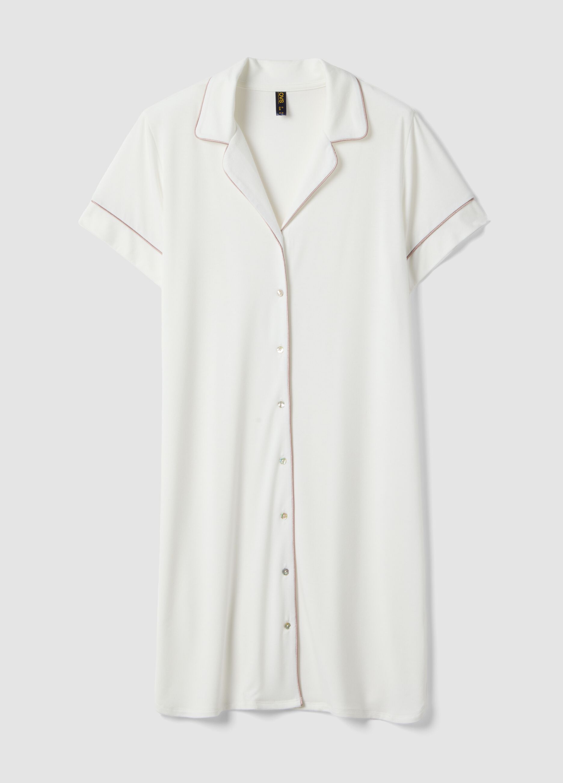 Camicia da notte in misto viscosa elasticizzata bianca con collo a V