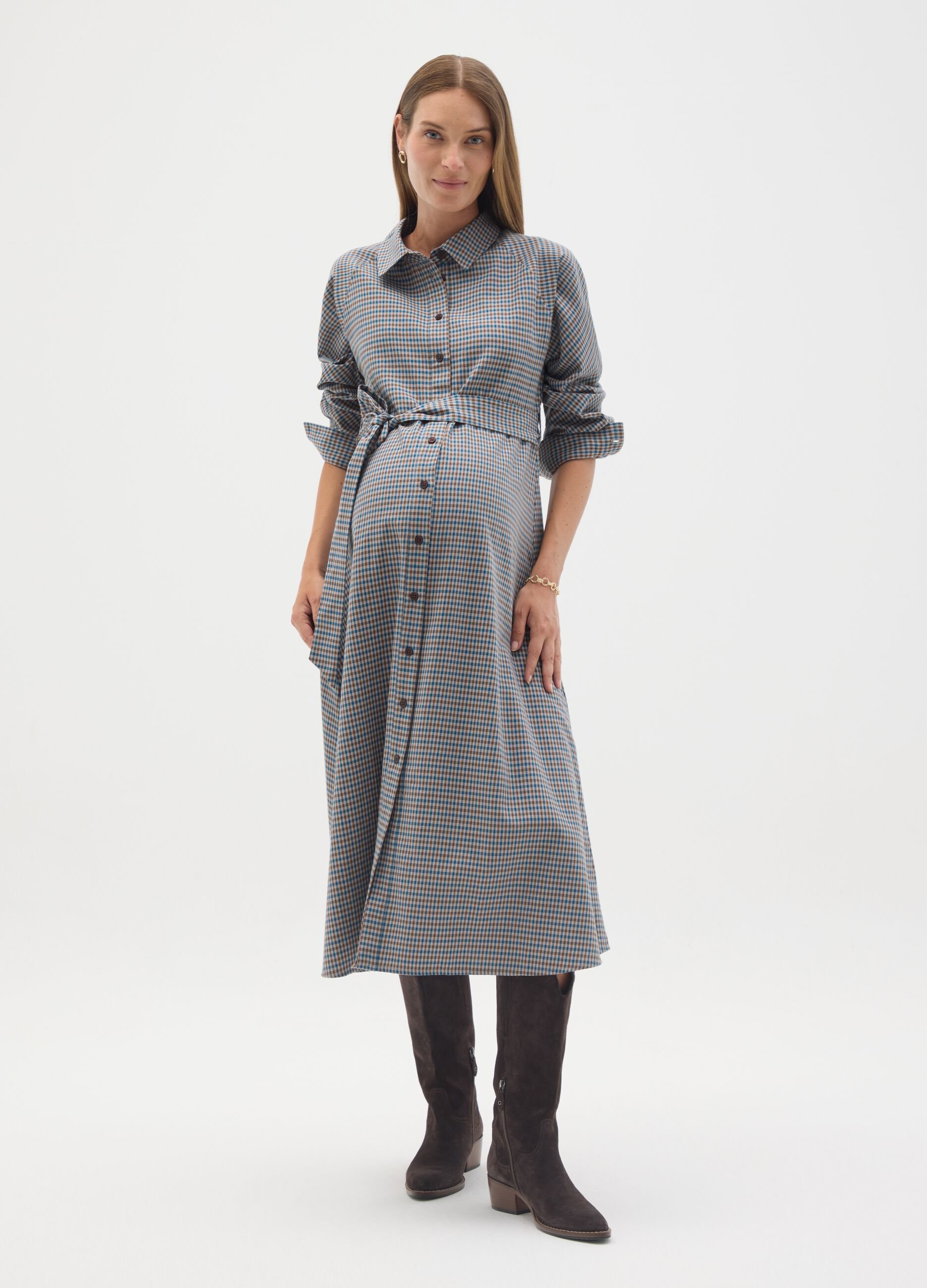 Multicoloured Maternity Dress with Micro Checks
