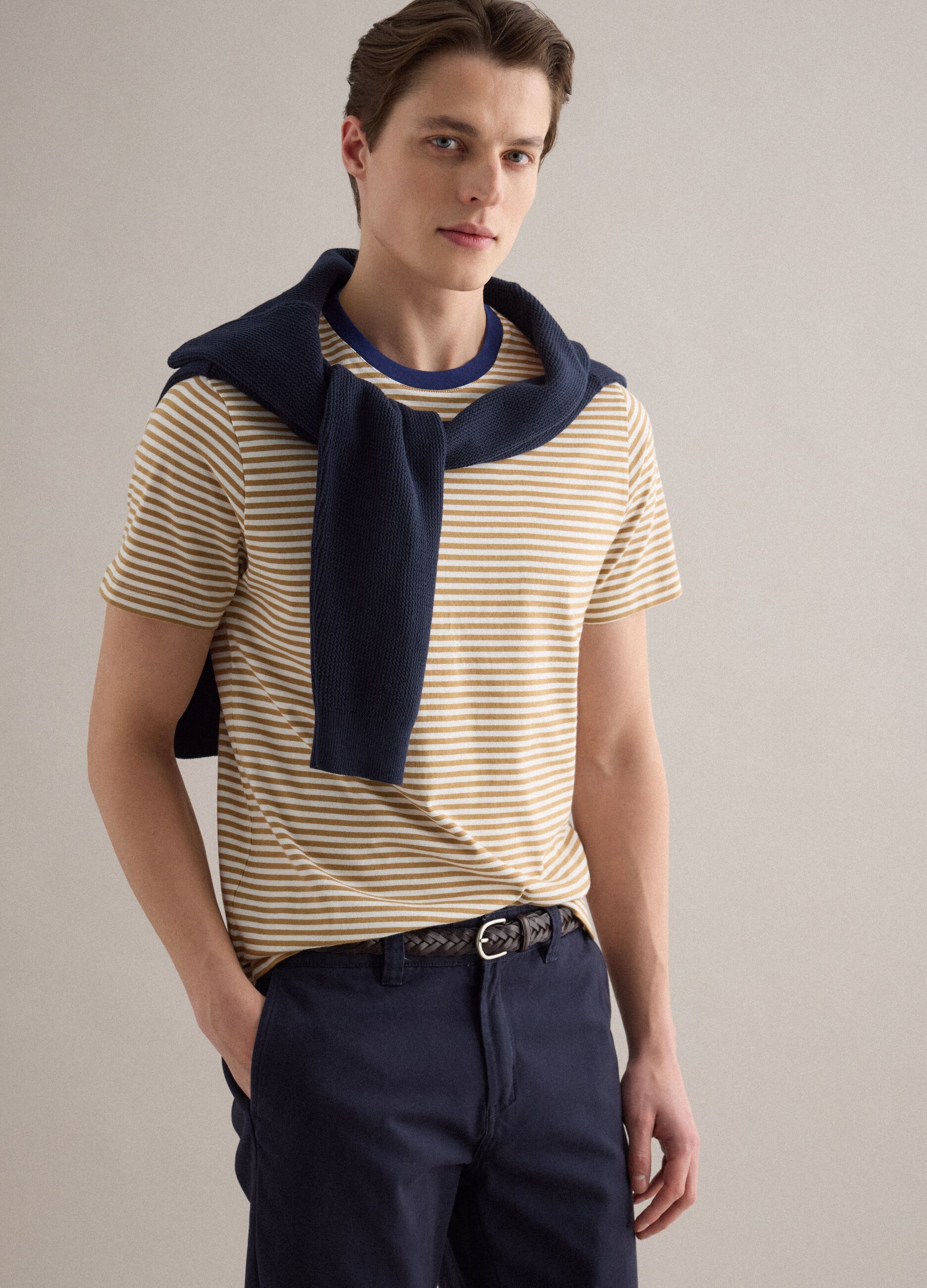 Multicolour striped pure cotton t-shirt regular fit