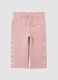 Pink cotton stretch girl trousers with floral embroidery_0