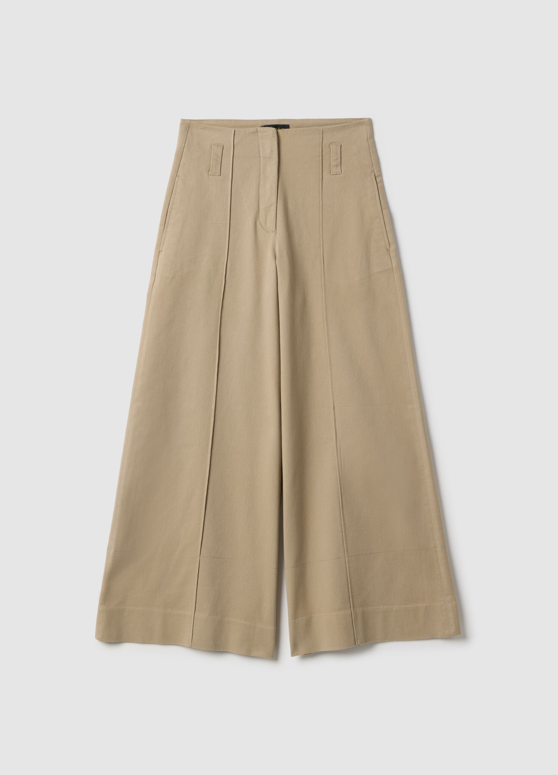 Pantaloni dritti beige in twill e cotone elasticizzato 