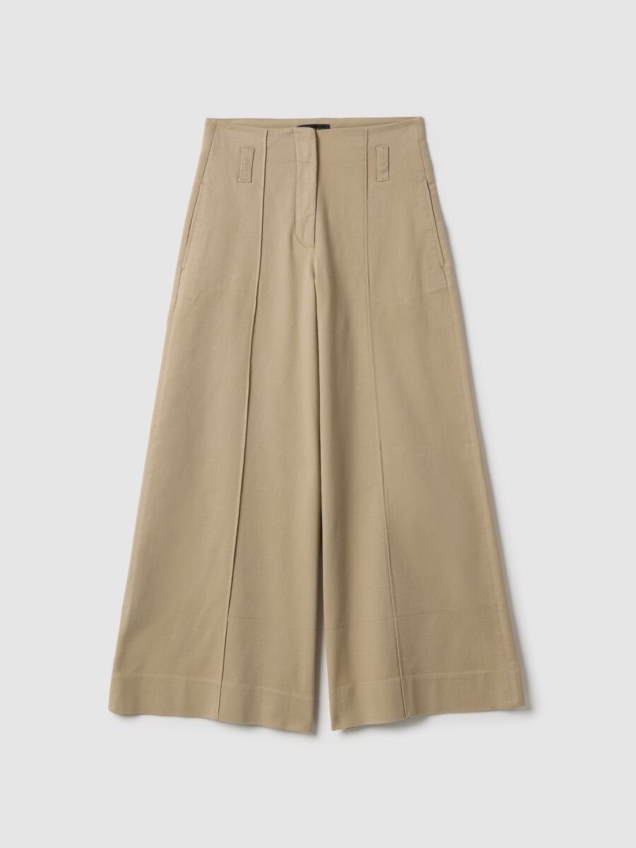 Pantaloni dritti beige in twill e cotone elasticizzato _0
