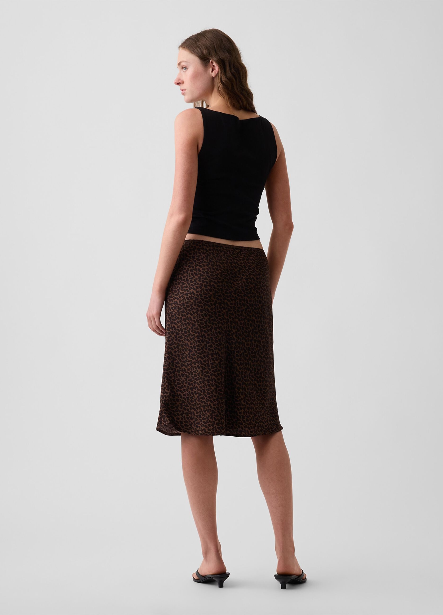Brown midi skirt in pure viscose with animal print