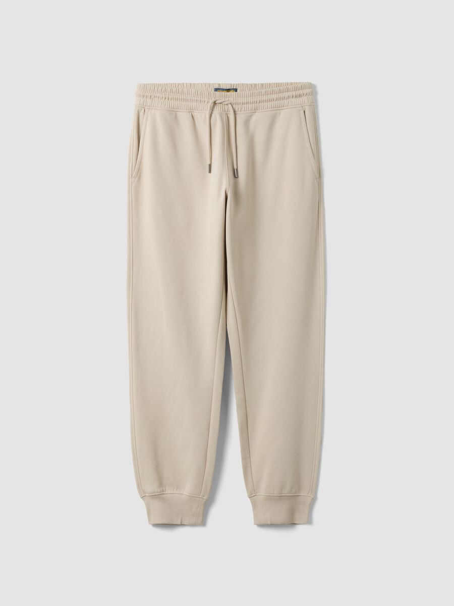 Jogger beige in misto cotone con fondo a polsino e coulisse_0
